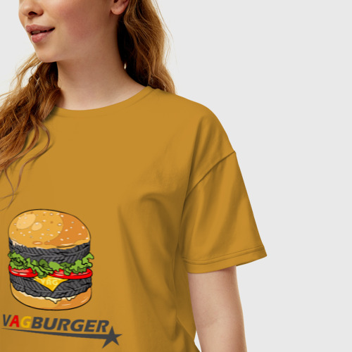 Женская футболка хлопок Oversize VAGburger tyres, цвет горчичный - фото 3