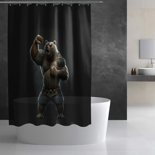 Штора 3D для ванной Медведь показывает свою силу - фото 3