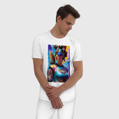 Мужская пижама хлопок с принтом Cyberpunk - neural network - fantasy - art, фото на моделе #1