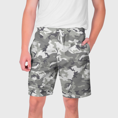 Мужские шорты 3D с принтом Снежный камуфляж, вид спереди #2