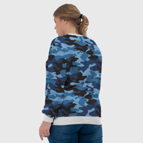 Женский свитшот 3D с принтом Сине-черный камуфляж, вид сзади #2