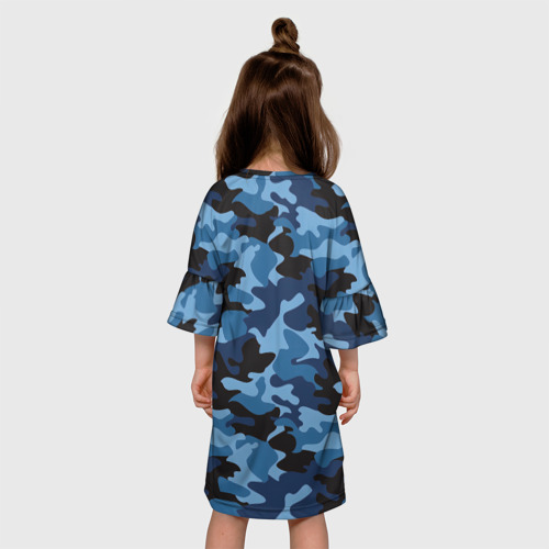 Детское платье 3D с принтом Сине-черный камуфляж, вид сзади #2