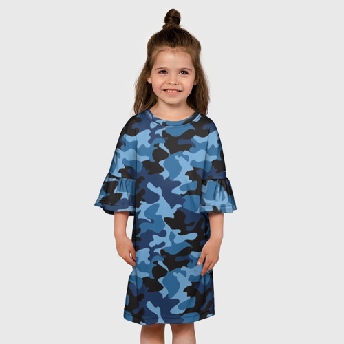 Детское платье 3D с принтом Сине-черный камуфляж, вид сбоку #3