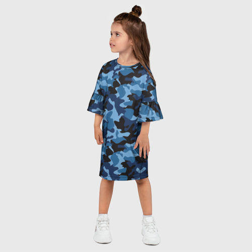 Детское платье 3D с принтом Сине-черный камуфляж, фото на моделе #1