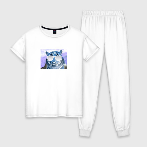 Женская пижама хлопок с принтом Неоновый тигр, вид спереди #2