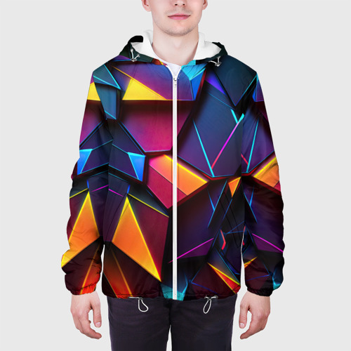 Мужская куртка 3D Неоновые абстрактные плиты, цвет 3D печать - фото 4