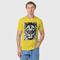 Мужская футболка хлопок Голова льва в черно-белом стиле - фото 2
