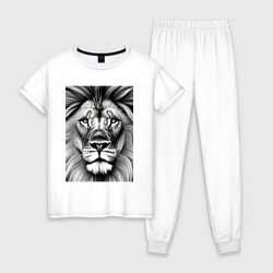 Женская пижама хлопок Голова льва в черно-белом стиле