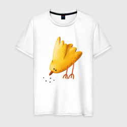 Мужская футболка хлопок Желтая птичка клюет зерна