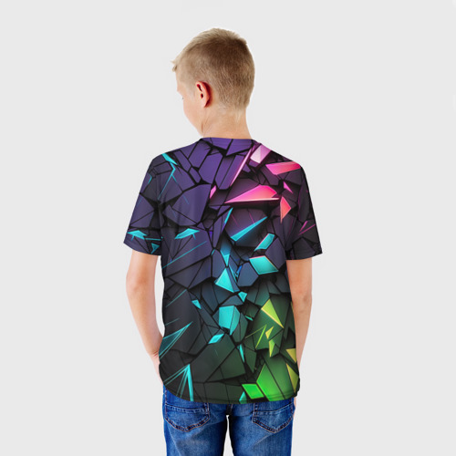 Детская футболка 3D Неоновые абстрактные каменные плиты, цвет 3D печать - фото 4