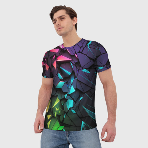 Мужская футболка 3D Неоновые абстрактные каменные плиты, цвет 3D печать - фото 3