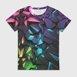 Женская футболка 3D Неоновые абстрактные каменные плиты