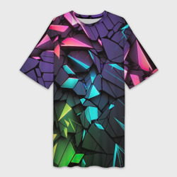 Платье-футболка 3D Неоновые абстрактные каменные плиты