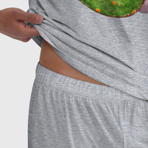 Мужская пижама хлопок Сова с зеленым брюшком, цвет меланж - фото 6