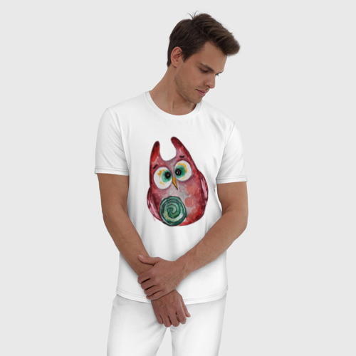 Мужская пижама хлопок Удивленная сова, цвет белый - фото 3