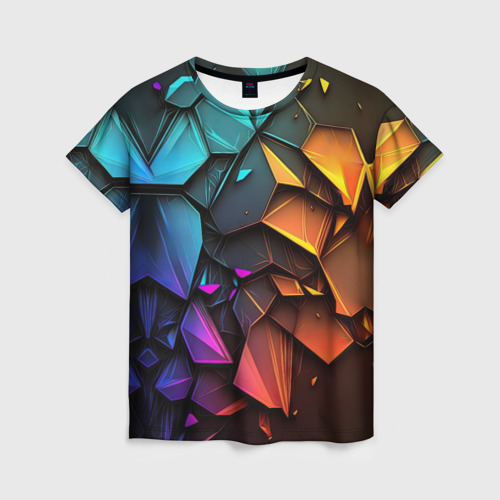 Женская футболка 3D с принтом Неоновая абстрактная чешуя дракона, вид спереди #2