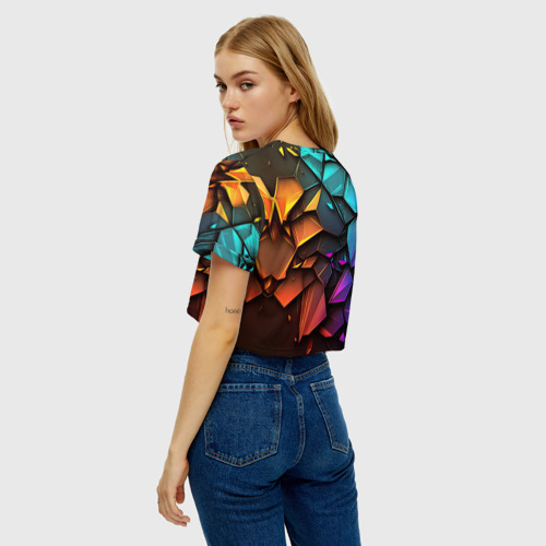 Женская футболка Crop-top 3D Неоновая абстрактная чешуя дракона, цвет 3D печать - фото 5