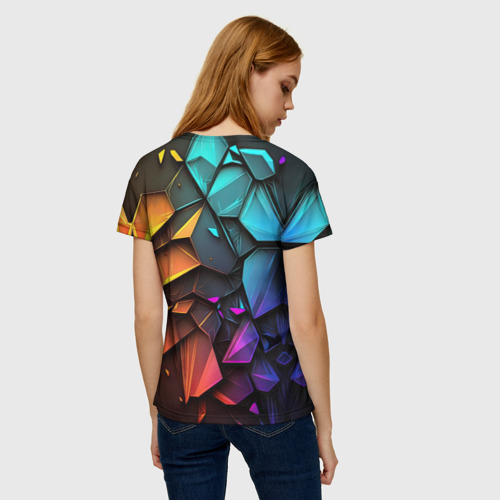 Женская футболка 3D с принтом Неоновая абстрактная чешуя дракона, вид сзади #2