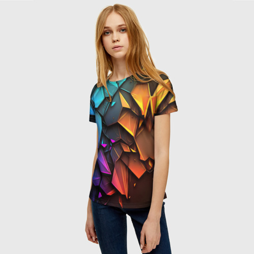 Женская футболка 3D с принтом Неоновая абстрактная чешуя дракона, фото на моделе #1