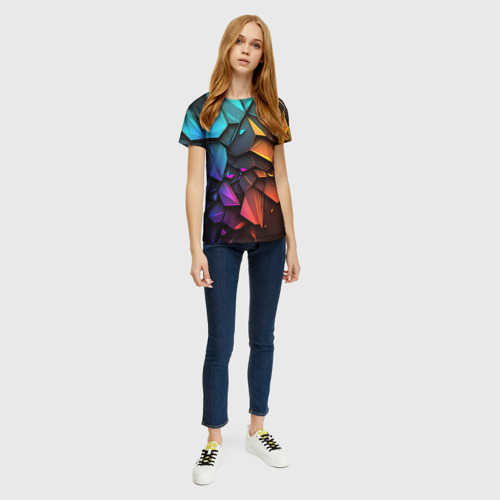 Женская футболка 3D с принтом Неоновая абстрактная чешуя дракона, вид сбоку #3