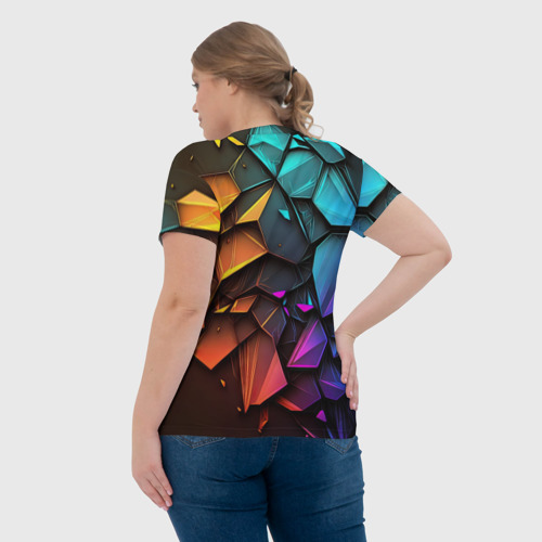 Женская футболка 3D с принтом Неоновая абстрактная чешуя дракона, вид сзади #2