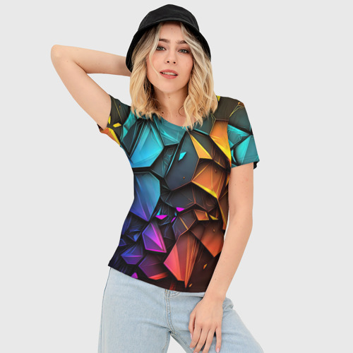 Женская футболка 3D Slim Неоновая абстрактная чешуя дракона, цвет 3D печать - фото 3
