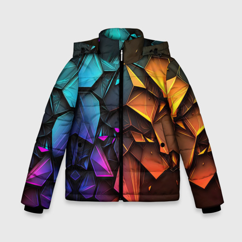 Зимняя куртка для мальчиков 3D Неоновая абстрактная чешуя дракона, цвет черный