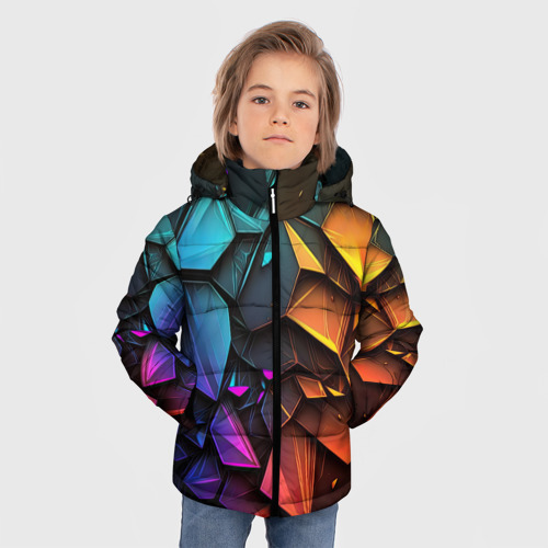 Зимняя куртка для мальчиков 3D Неоновая абстрактная чешуя дракона, цвет черный - фото 3