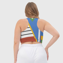 Топ с принтом Винтаж - 70-е - спортивный стиль для женщины, вид на модели сзади №3. Цвет основы: белый