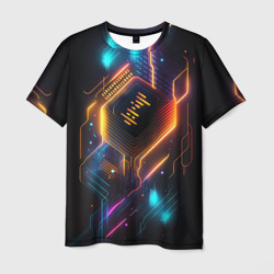 Мужская футболка 3D Неоновая абстрактная электроцепь