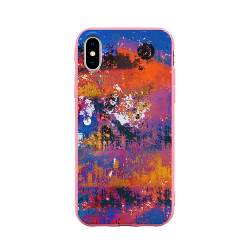 Чехол для iPhone X матовый с принтом Абстрактная живопись из синих, оранжевых и чёрных красок, вид спереди #2