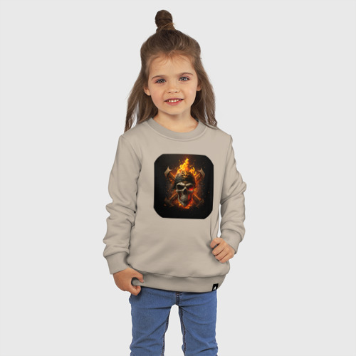 Детский свитшот хлопок с принтом Огненные череп и кости, фото на моделе #1