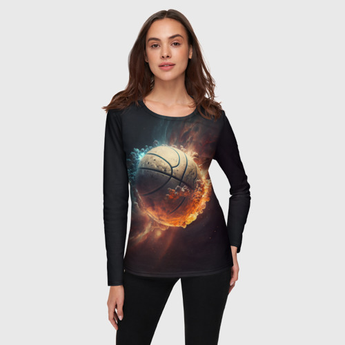 Женский лонгслив 3D Баскетбольный мяч в космосе, цвет 3D печать - фото 3
