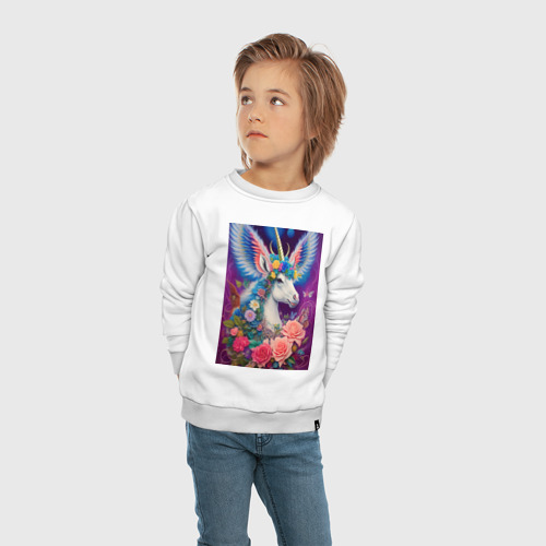 Детский свитшот хлопок с принтом Сказочный Единорог - нейросеть, вид сбоку #3
