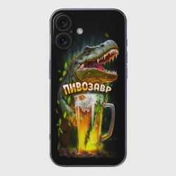 Чехол для iPhone 16 силиконовый с защитой камеры Пивозавр в лесу