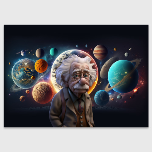 Поздравительная открытка Альберт Эйнштейн и его теория, цвет белый