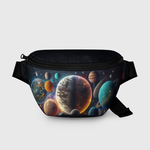 Поясная сумка 3D с принтом Ппланеты и космос от нейросети, вид спереди #2