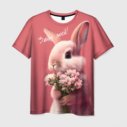 Мужская футболка 3D Розовый заяц с цветами
