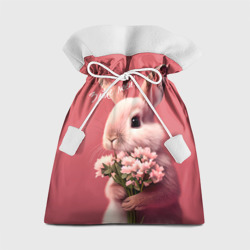 Подарочный 3D мешок Розовый заяц с цветами