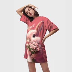 Платье-футболка 3D Розовый заяц с цветами - фото 2