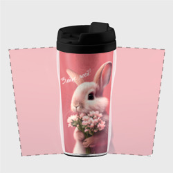 Термокружка-непроливайка Розовый заяц с цветами - фото 2