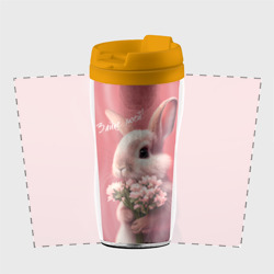 Термокружка-непроливайка Розовый заяц с цветами - фото 2