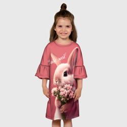 Детское платье 3D Розовый заяц с цветами - фото 2