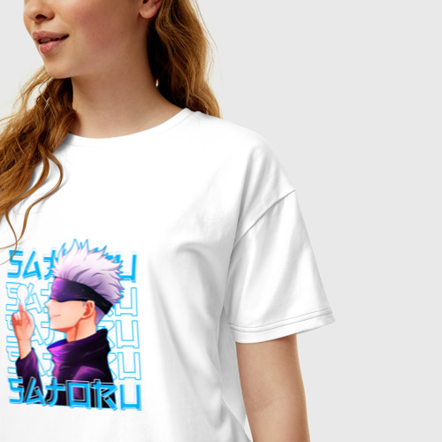 Женская футболка хлопок Oversize с принтом Сатору Годжо в профиль, фото на моделе #1