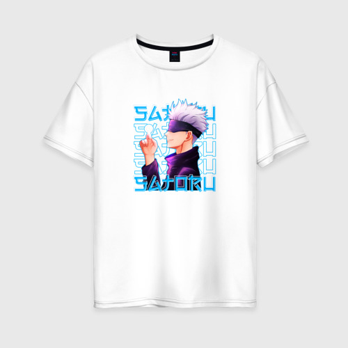 Женская футболка хлопок Oversize с принтом Сатору Годжо в профиль, вид спереди #2