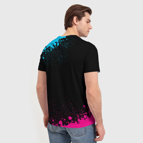Мужская футболка 3D с принтом Сварщик за работой - неоновый градиент, вид сзади #2