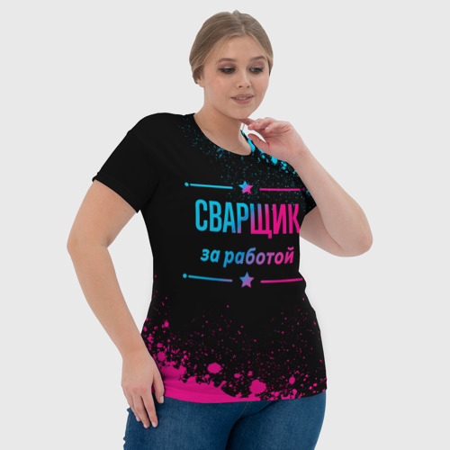 Женская футболка 3D с принтом Сварщик за работой - неоновый градиент, фото #4