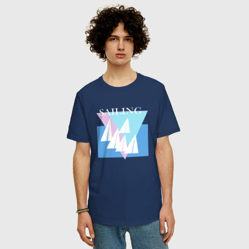 Мужская футболка хлопок Oversize Парусный спорт, цвет темно-синий - фото 3