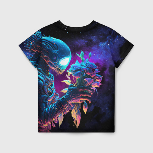 Детская футболка 3D с принтом Инопланетянин с неоновыми цветами, вид сзади #1