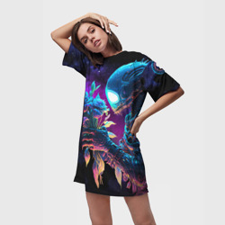 Платье-футболка 3D Инопланетянин с неоновыми цветами - фото 2